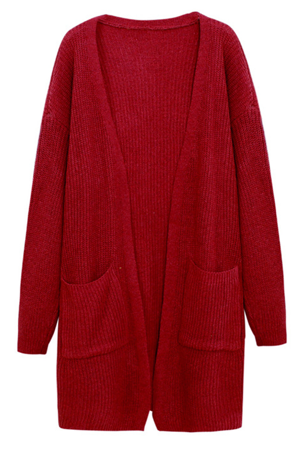 Women Front Open Solid Colored Double Pocket Styling Warm Cardigan