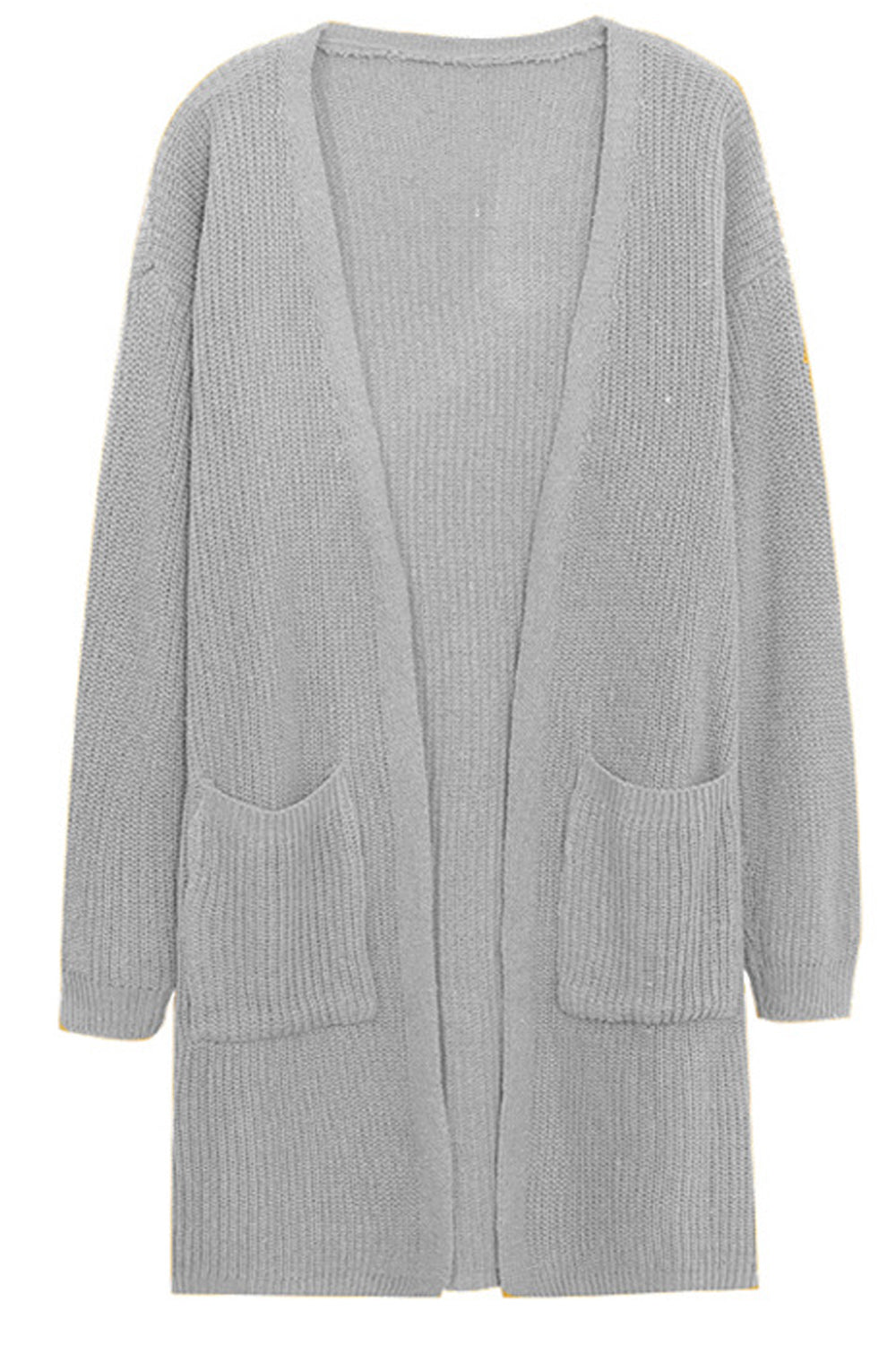 Women Front Open Solid Colored Double Pocket Styling Warm Cardigan