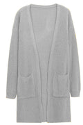 Women Front Open Solid Colored Double Pocket Styling Warm Cardigan