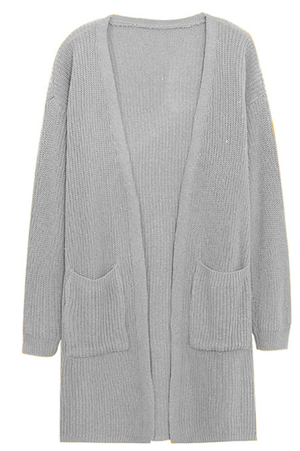 Women Front Open Solid Colored Double Pocket Styling Warm Cardigan