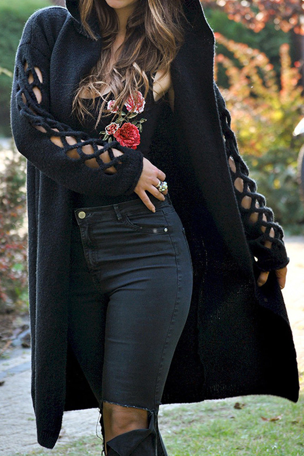Women Mid Length Comfortable Long Sleeve Warm Solid Pattern Cardigan