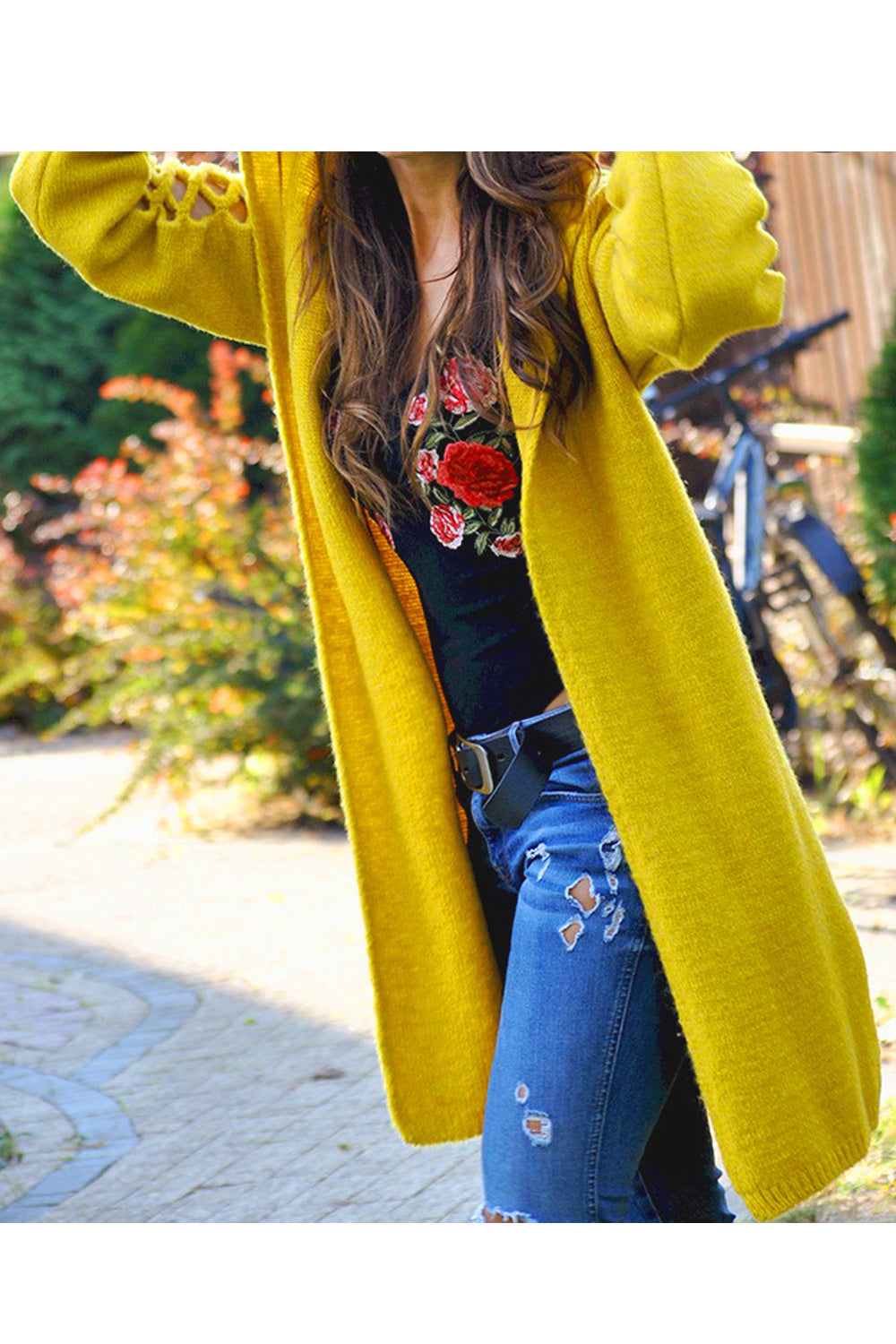 Women Mid Length Comfortable Long Sleeve Warm Solid Pattern Cardigan