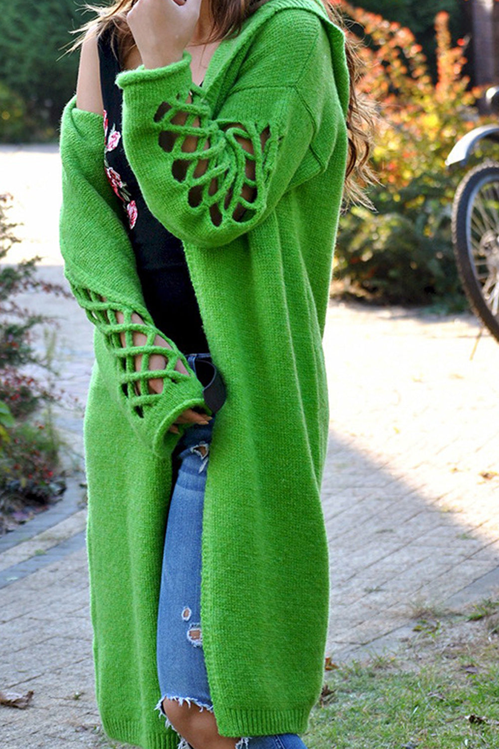 Women Mid Length Comfortable Long Sleeve Warm Solid Pattern Cardigan