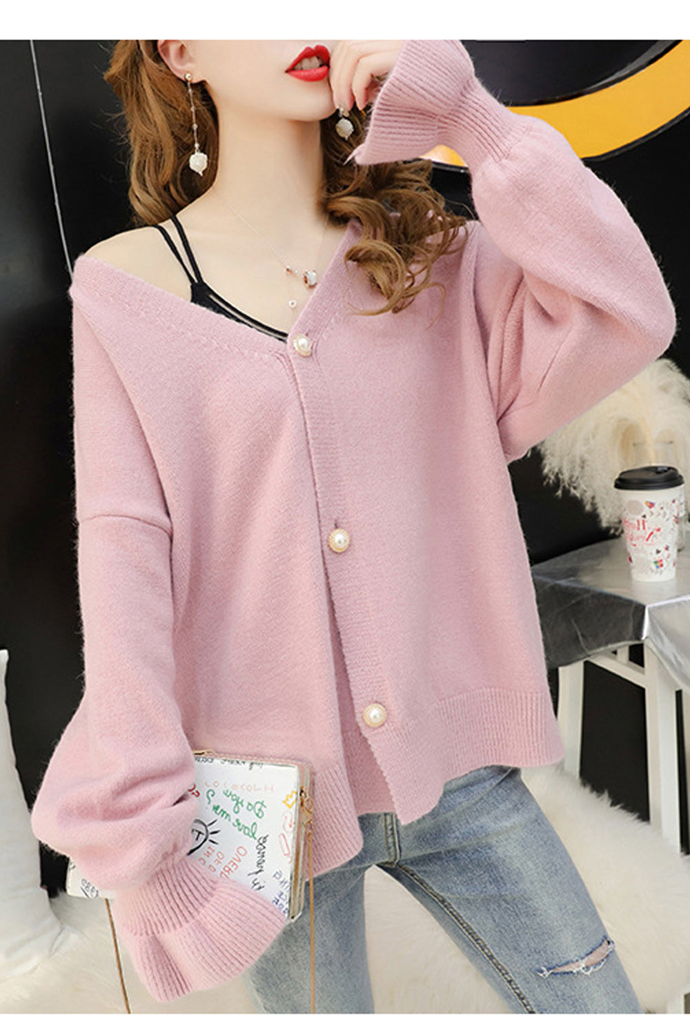 Women Loose Style Breathable Solid Colored Cozy Winter Cardigan