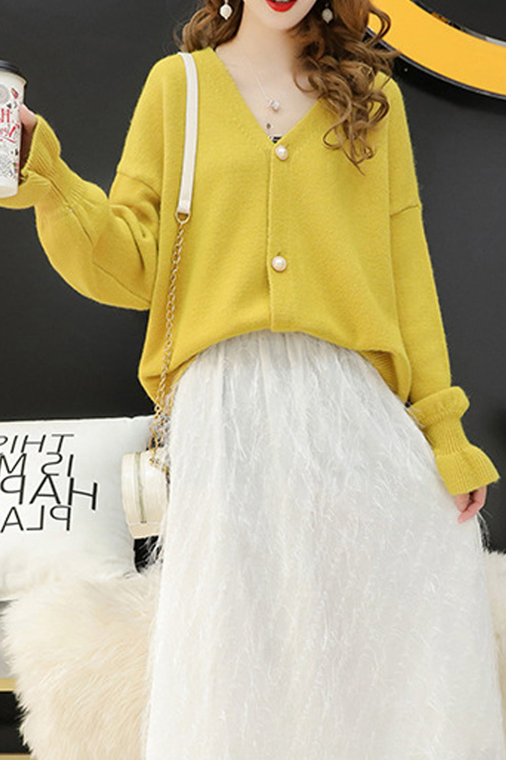 Women Loose Style Breathable Solid Colored Cozy Winter Cardigan