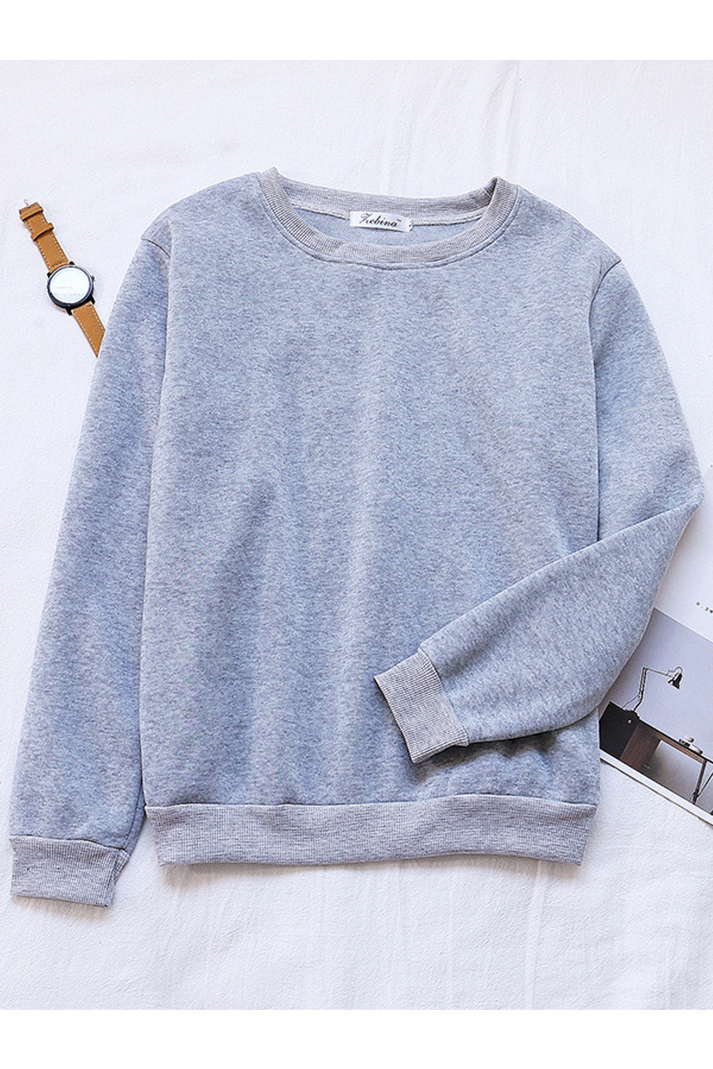 Women Comfy Solid Pattern Long Sleeve Thick Winter Sweatshirt