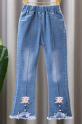Kids Girls Elegent Printed Pattern Restful & Comfortable Mid-Waist Weekend Denim Jeans