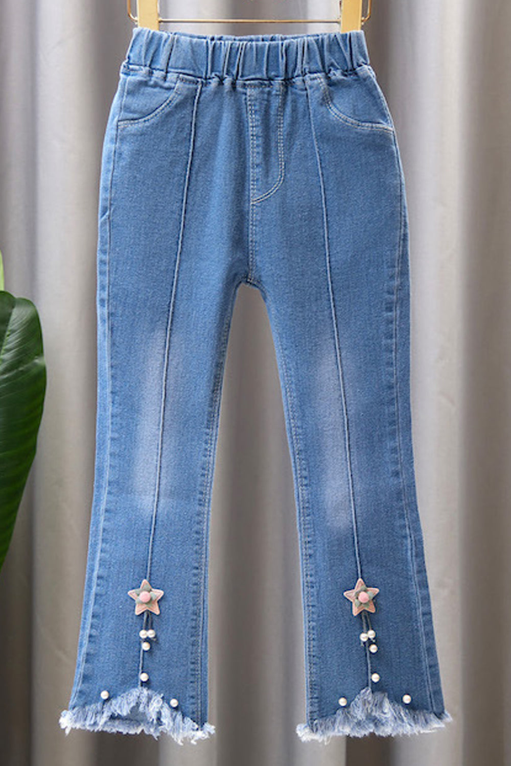 Kids Girls Stretchable & Restful Elasticated Mid-Waist Classy Solid Colored Denim Jeans