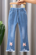 Kids Girls Fashionable Wide-Legs Elegent Solid Colored Restful & Comfy Weekend Denim Jeans