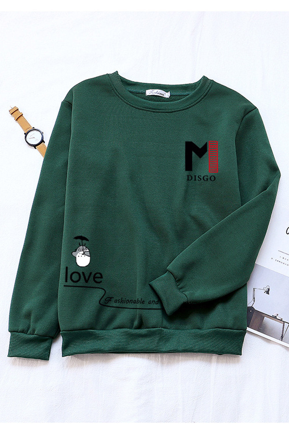 Women Lovely Round Neck Pullover Ribbed Hem Long Sleeve Winter Sweatshirt