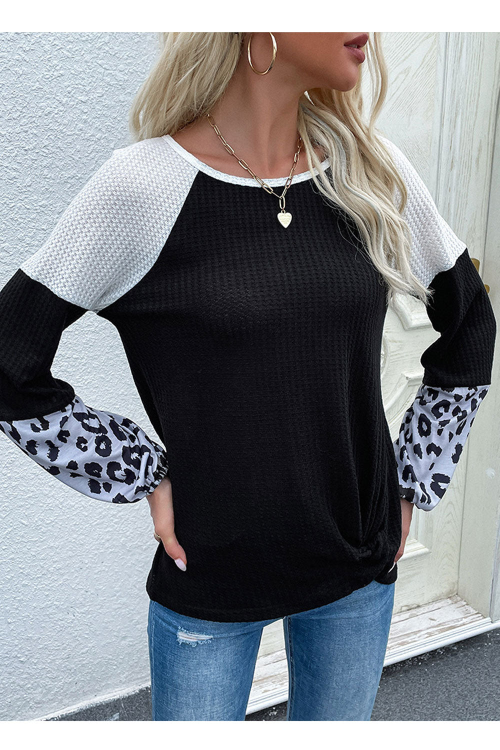 Women Restful Round Neck Comfortable Long Sleeve Awesome Leopard Pattern Winter Pullover Sweater