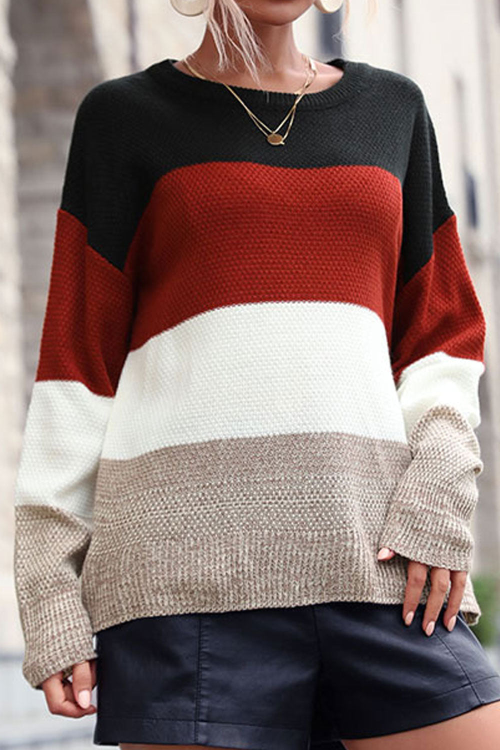Women Beautiful Solid Pattern Warm Long Sleeve Easy Round Neck Winter Fashion Casual Sweater
