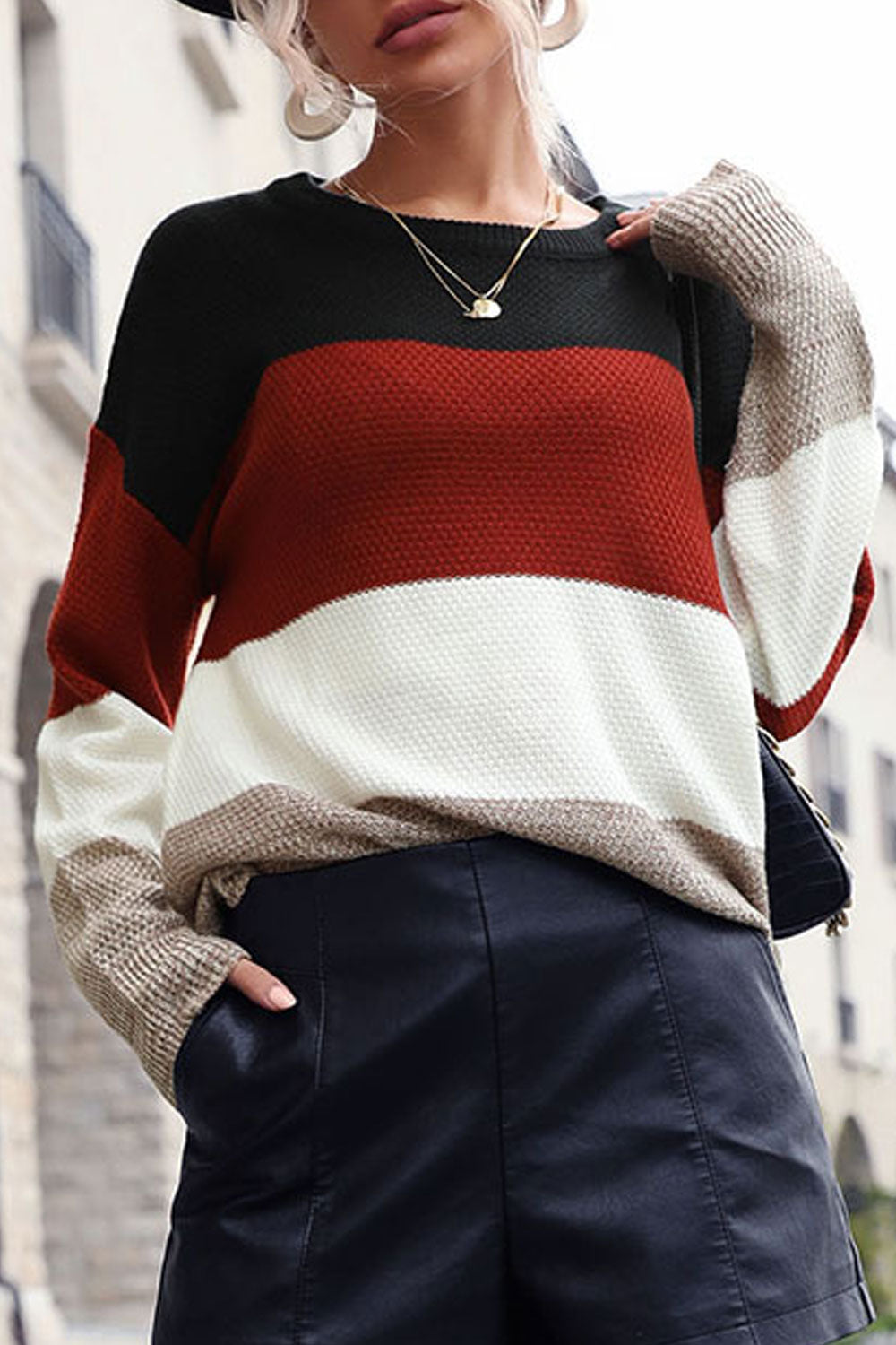 Women Beautiful Solid Pattern Warm Long Sleeve Easy Round Neck Winter Fashion Casual Sweater