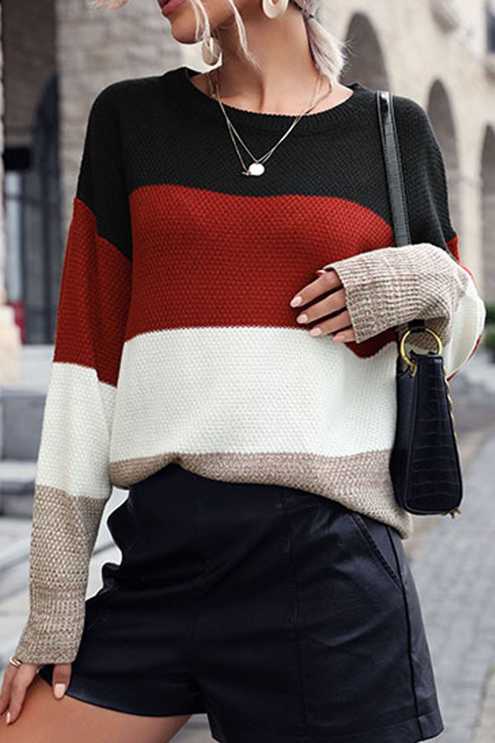 Women Beautiful Solid Pattern Warm Long Sleeve Easy Round Neck Winter Fashion Casual Sweater