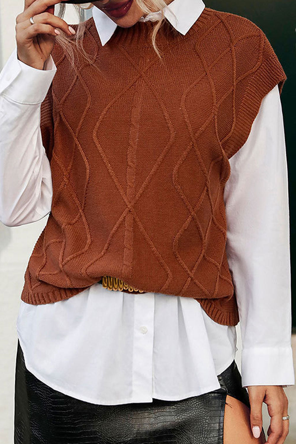 Women Sleeveless Fashion Lovely Solid Colored Winter Pullover Styled Weekend Sweater