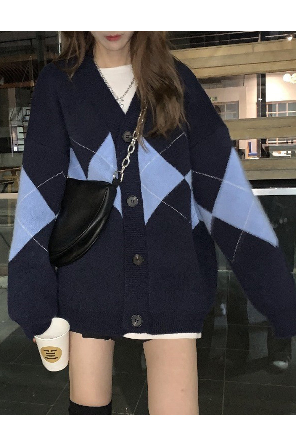 Women Windbreaker Loose Long Sleeve Splendid Geomatrical Pattern Easy Button Closure Cardigan
