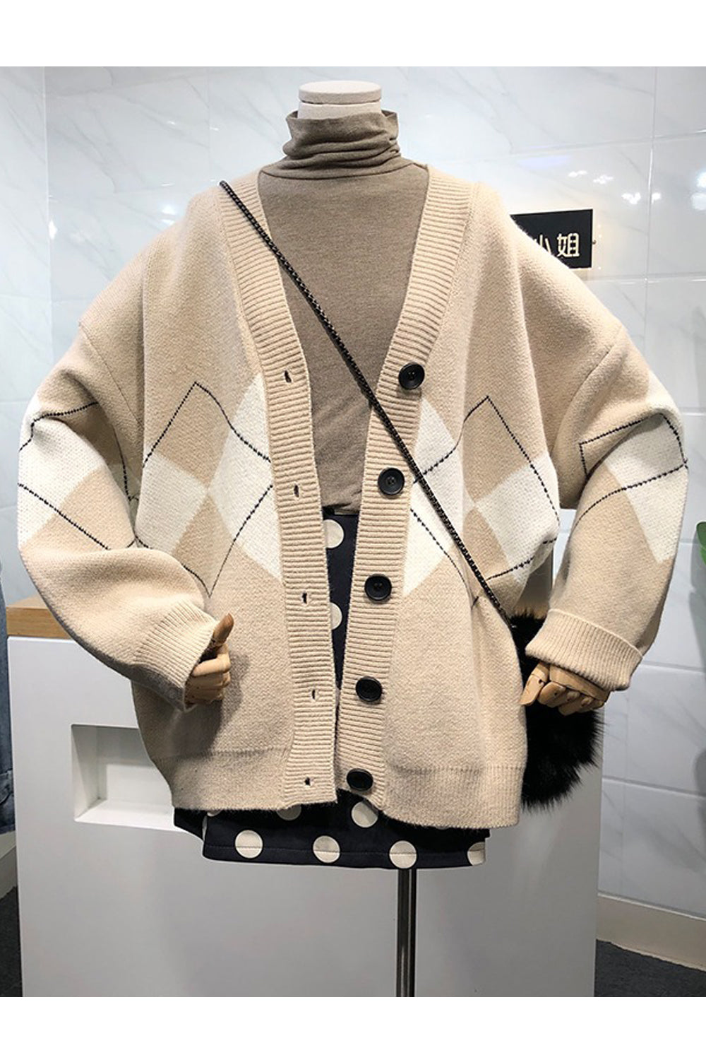 Women Windbreaker Loose Long Sleeve Splendid Geomatrical Pattern Easy Button Closure Cardigan