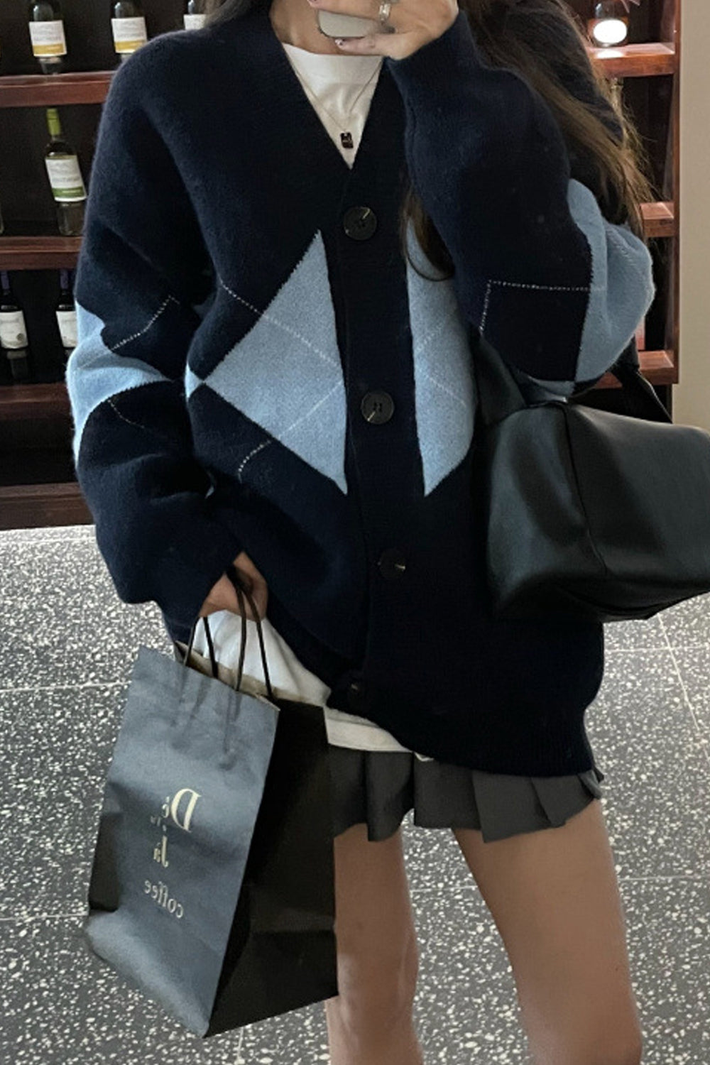 Women Windbreaker Loose Long Sleeve Splendid Geomatrical Pattern Easy Button Closure Cardigan