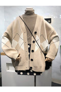Women Windbreaker Loose Long Sleeve Splendid Geomatrical Pattern Easy Button Closure Cardigan