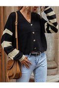 Women Knitted & Restful Long Sleeve Fantastic Striped Pattern V-Neck Weekend Cardigan