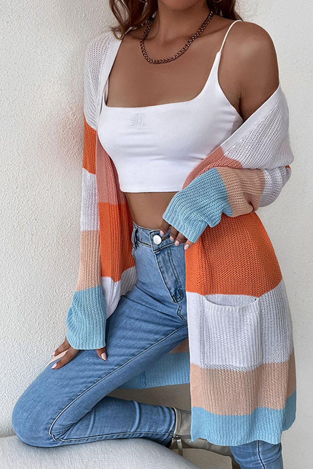 Women Splendid Striped Pattern Comfy Long Sleeve Thick & Restful Winter Cardigan