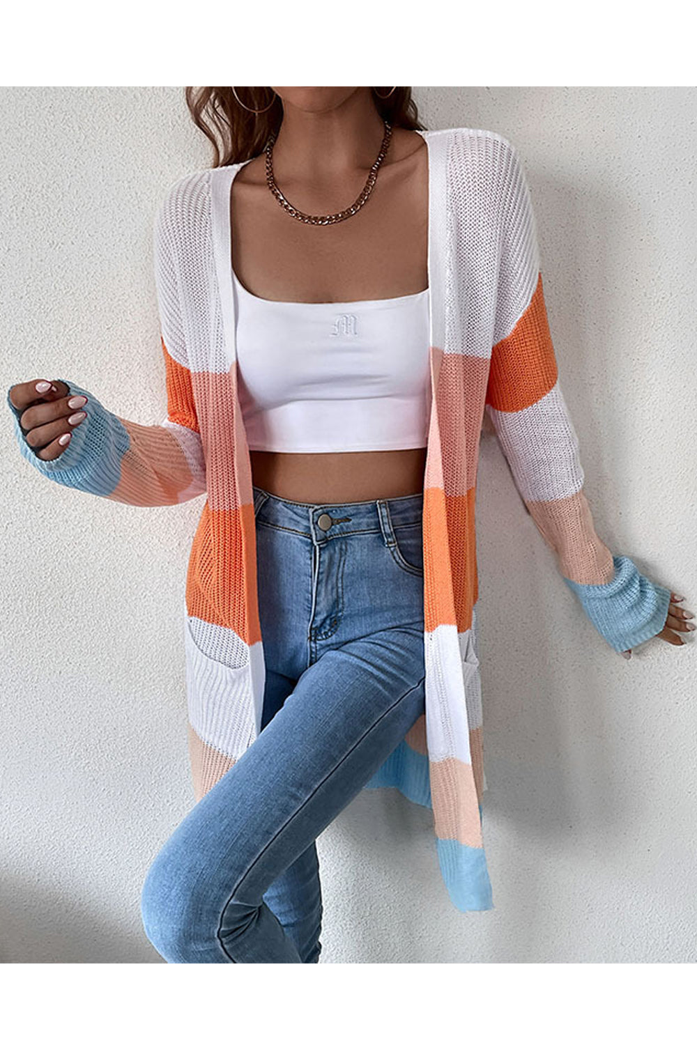 Women Splendid Striped Pattern Comfy Long Sleeve Thick & Restful Winter Cardigan