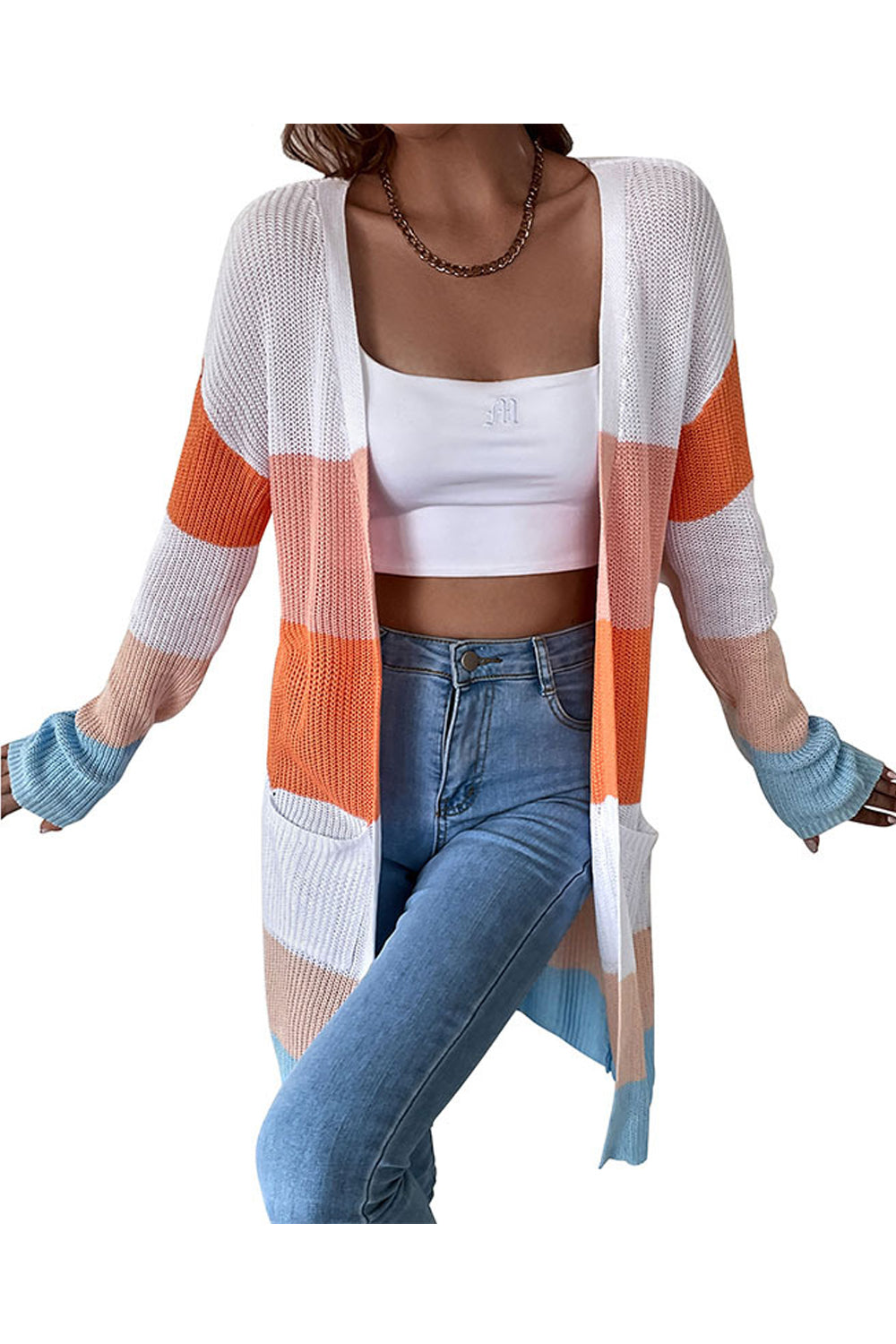 Women Splendid Striped Pattern Comfy Long Sleeve Thick & Restful Winter Cardigan