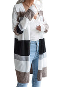 Women Winter Warm Long Sleeve Sophisticated Striped Pattern Casual Mid-Length Cardigan