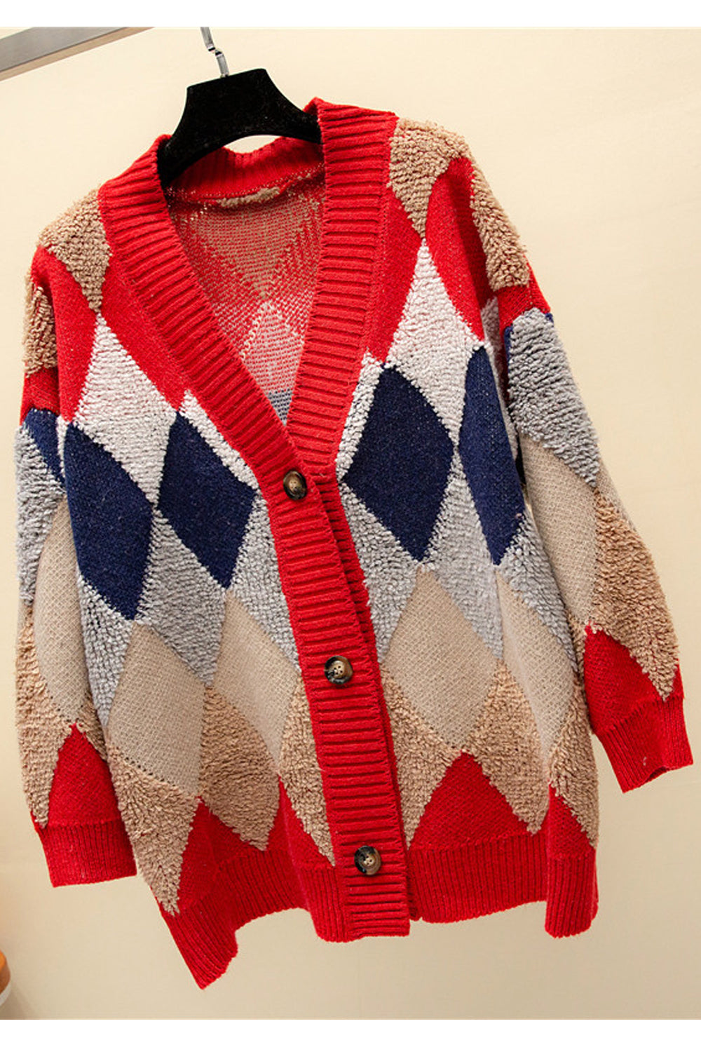 Women Awesome Printed Pattern Warm Long Sleeve Easy V-Neck Winter Weekend Cardigan