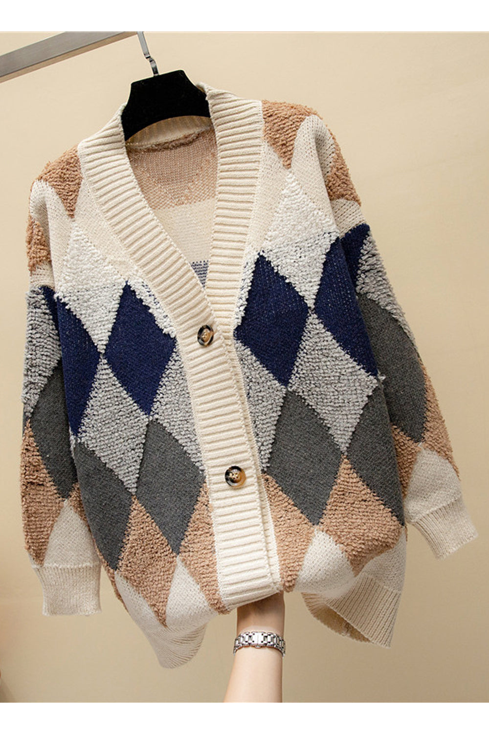 Women Awesome Printed Pattern Warm Long Sleeve Easy V-Neck Winter Weekend Cardigan