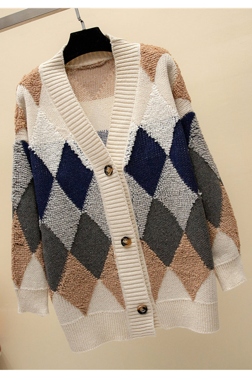 Women Awesome Printed Pattern Warm Long Sleeve Easy V-Neck Winter Weekend Cardigan