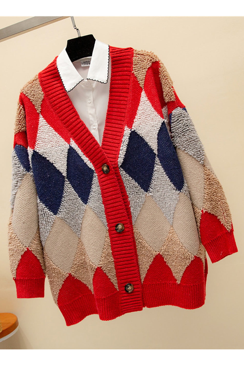 Women Awesome Printed Pattern Warm Long Sleeve Easy V-Neck Winter Weekend Cardigan