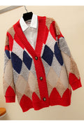 Women Awesome Printed Pattern Warm Long Sleeve Easy V-Neck Winter Weekend Cardigan