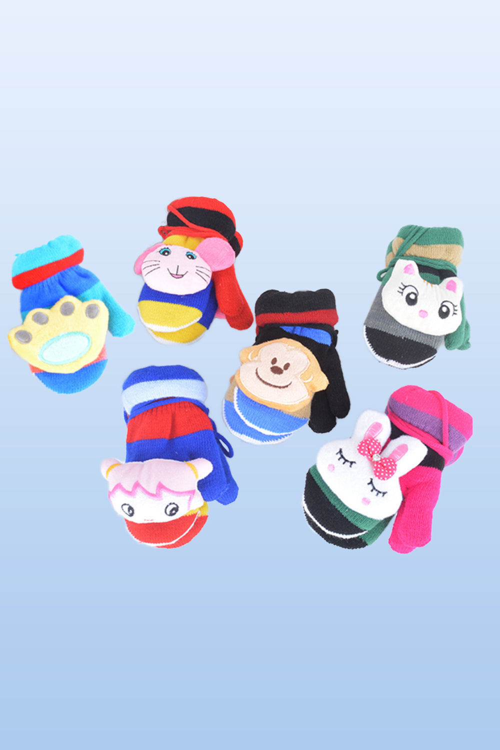 Pack of 2 - Kids Sweet Cartoon Knitted Winter Gloves - Any 2 Available Colors