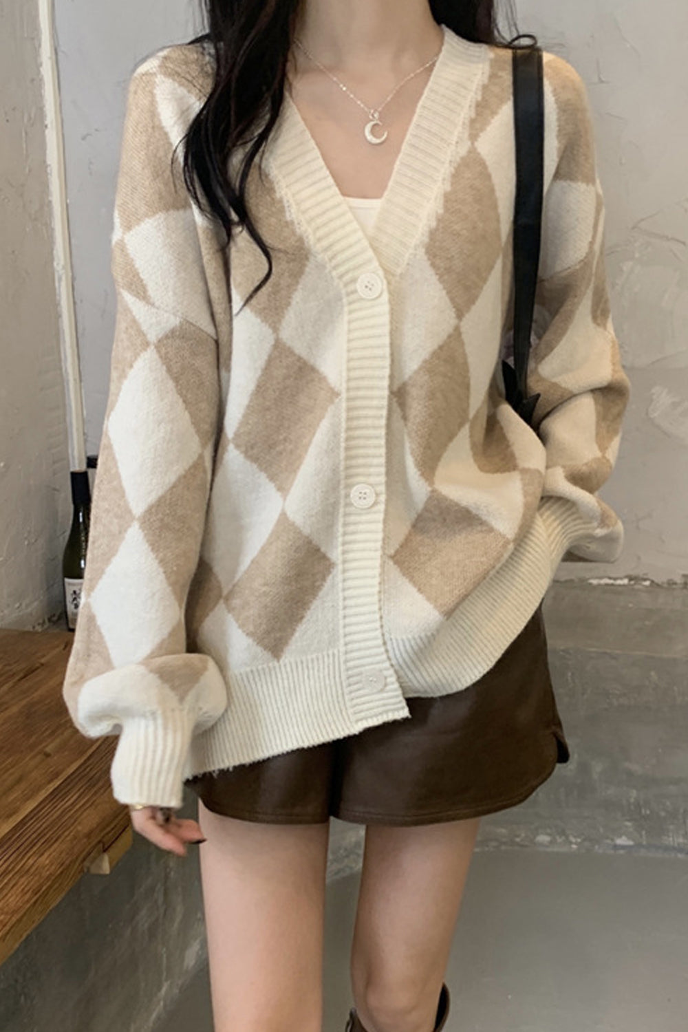 Women Fabulous Plaid Pattern Loose & Warm Long Sleeve Winter Weekend V-Neck Cardigan