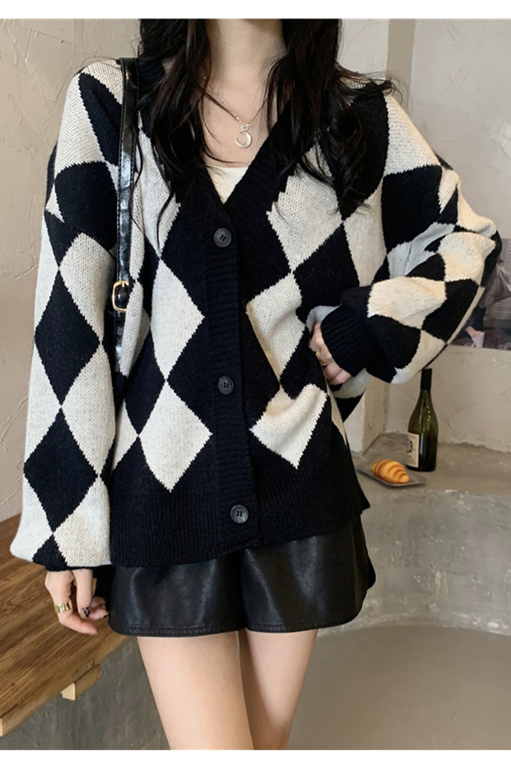 Women Fabulous Plaid Pattern Loose & Warm Long Sleeve Winter Weekend V-Neck Cardigan