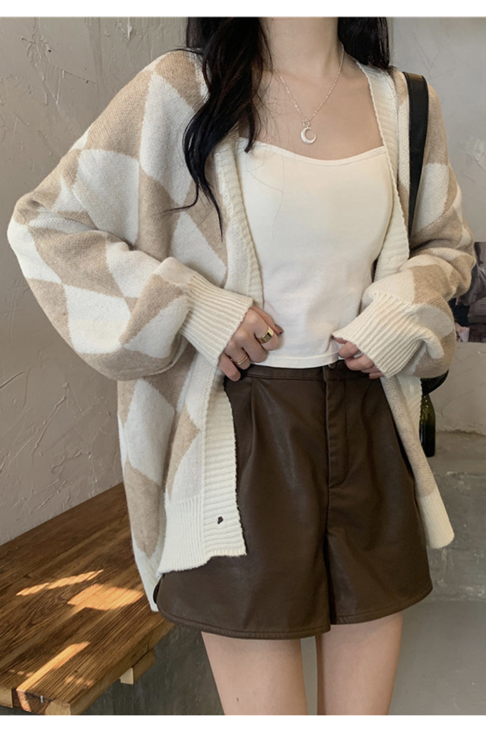 Women Fabulous Plaid Pattern Loose & Warm Long Sleeve Winter Weekend V-Neck Cardigan