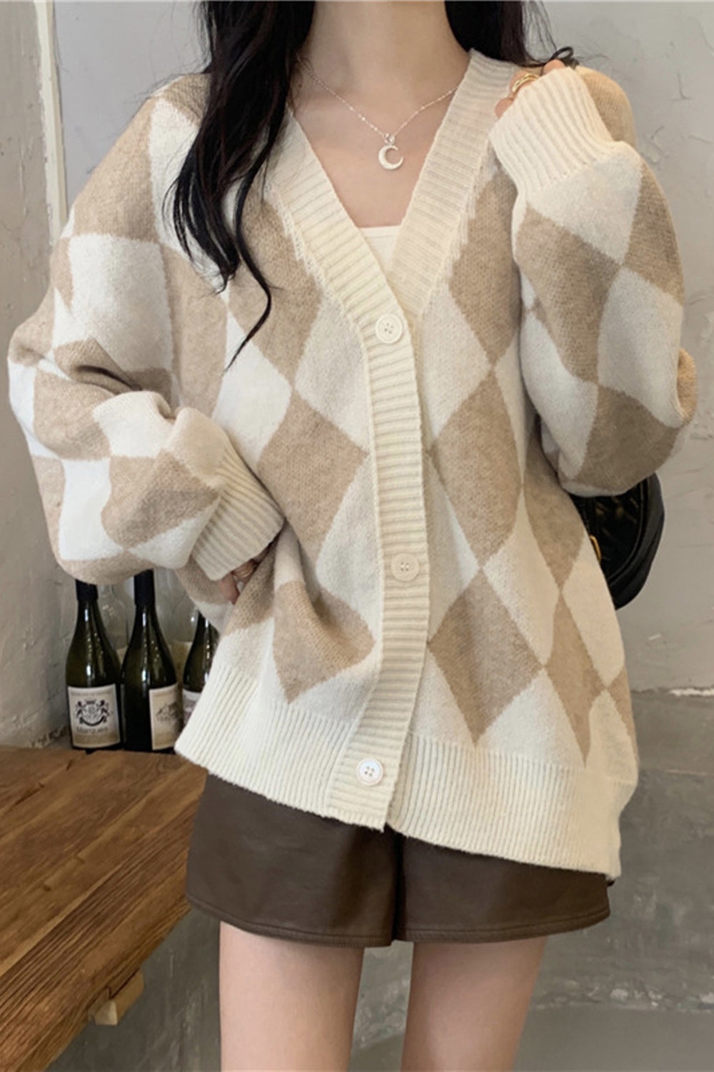 Women Fabulous Plaid Pattern Loose & Warm Long Sleeve Winter Weekend V-Neck Cardigan