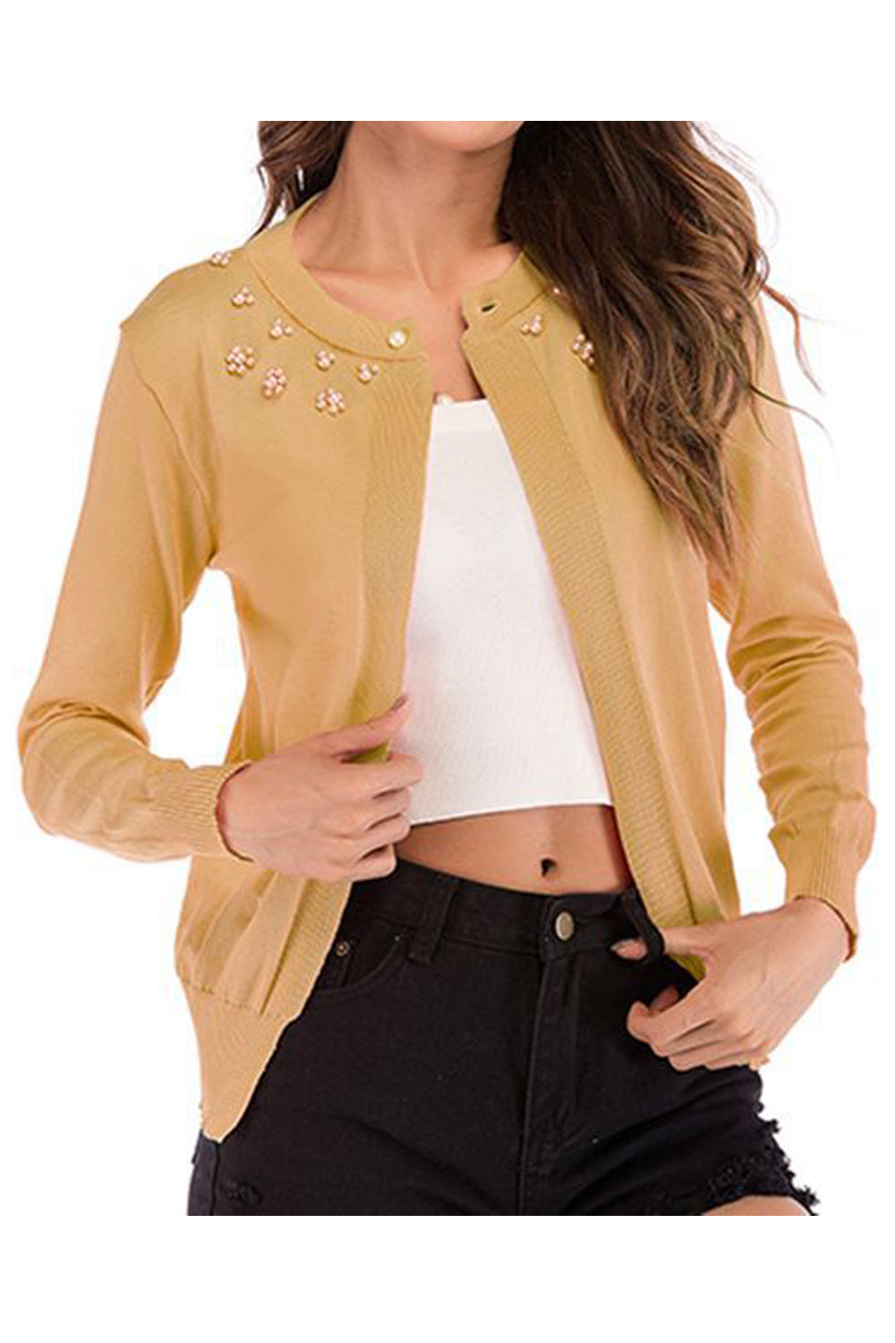 Women Pretty Solid Colored Relaxed Fit Ribbed Cuff Easy Round Neck Knitted Winter Weekend Cardigan