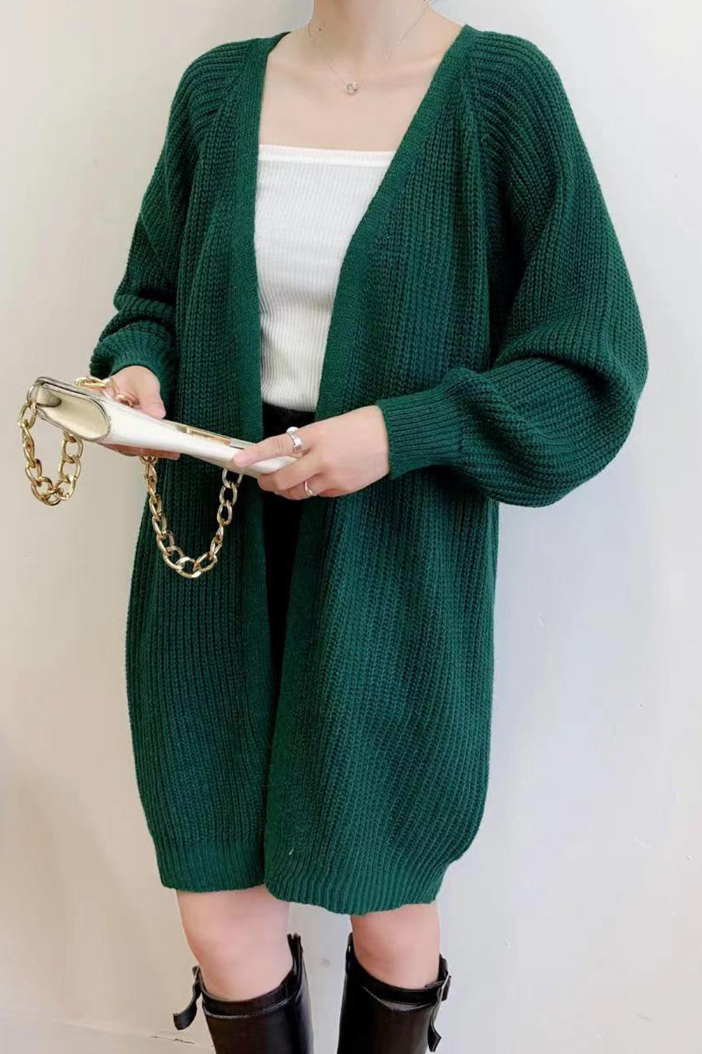 Women Superb Solid Colored Mid-Length Styled Deep V-Neck Warm Long Sleeve Weekend Cardigan
