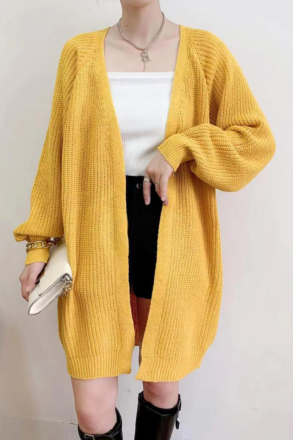 Women Superb Solid Colored Mid-Length Styled Deep V-Neck Warm Long Sleeve Weekend Cardigan