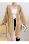 Women Superb Solid Colored Mid-Length Styled Deep V-Neck Warm Long Sleeve Weekend Cardigan
