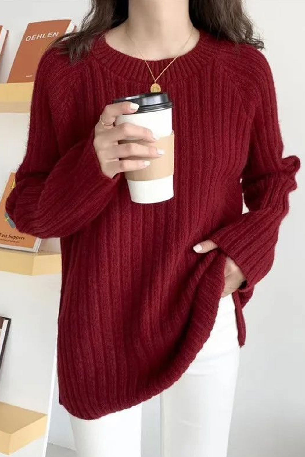 Women Windbreaker Long Sleeve Easy Round Neck Pullover Fashion Superb Solid Colored Winter Sweater