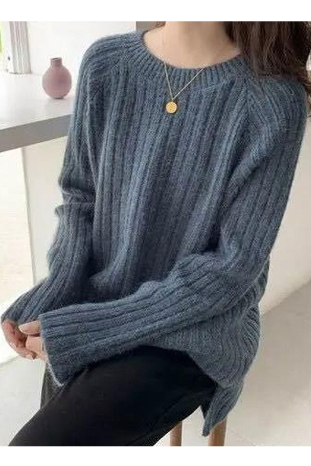 Women Windbreaker Long Sleeve Easy Round Neck Pullover Fashion Superb Solid Colored Winter Sweater