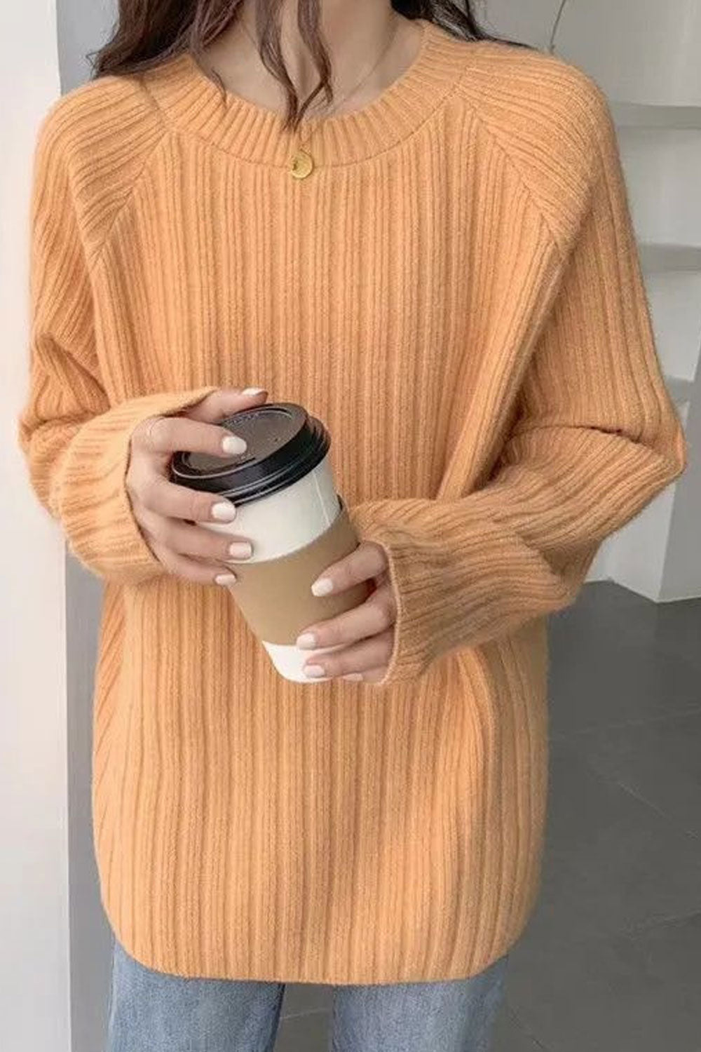 Women Windbreaker Long Sleeve Easy Round Neck Pullover Fashion Superb Solid Colored Winter Sweater