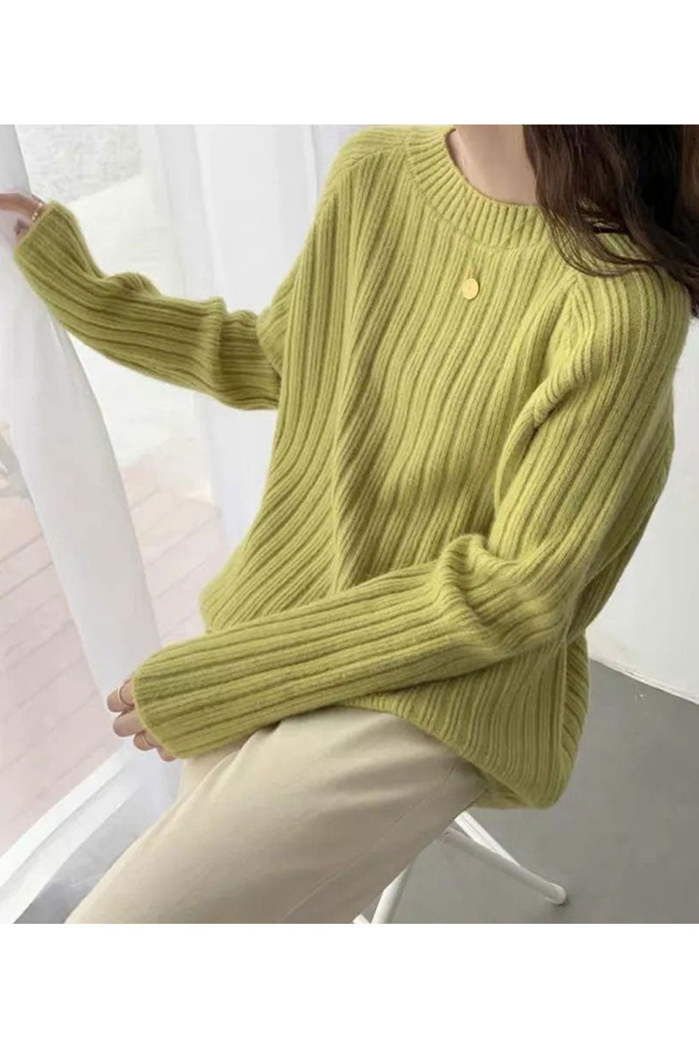 Women Windbreaker Long Sleeve Easy Round Neck Pullover Fashion Superb Solid Colored Winter Sweater
