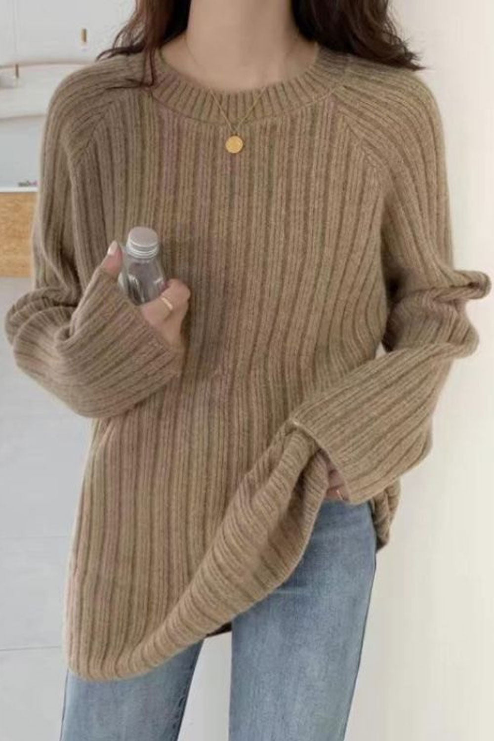Women Windbreaker Long Sleeve Easy Round Neck Pullover Fashion Superb Solid Colored Winter Sweater