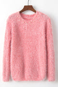 Women Long Sleeve Knitted Winter Easy Round Neck Splendid Solid Colored Weekend Pullover Sweater