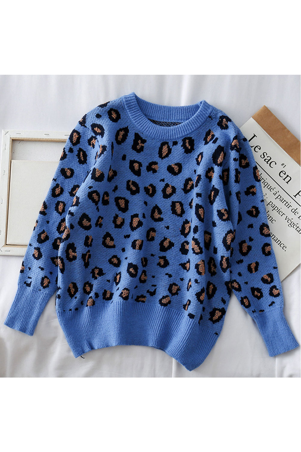 Women Thick & Comfortable Long Sleeve Restful Round Neck Elegent Leopard Pattern Pullover Sweater