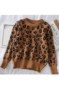 Women Thick & Comfortable Long Sleeve Restful Round Neck Elegent Leopard Pattern Pullover Sweater